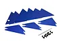 A set of blue anodized aluminium chassis panels for the Traxxas UDR, including mounting screws and a drill bit.
