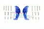 A pair of blue anodized aluminium portal drive caster blocks for Traxxas TRX-4 with included screws and hardware, displayed on a white background.