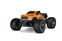 ARRMA Granite 4x4 BLX 3S RC monster truck in orange and black, featuring large off-road tires and a detailed truck body, isolated on a white background.