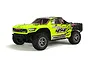 ARRMA Senton 4x4 BLX 3S RC short course truck in bright green and black livery, viewed from a front three-quarter angle against a white background.