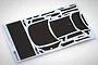 A Tamiya 1/24 scale carbon pattern decal sheet for a Toyota 86 model car, featuring various pre-cut black carbon fiber texture sections on a light blue backing.