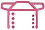 A pink RPM rear bumper for an RC car, shown with eight small pink spacers on a white background.