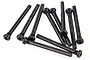 A group of ten black metal suspension arm pins for Xinlehong RC cars, arranged on a white background.