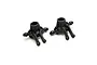 Two black plastic front steering hub components for an RC car, shown against a plain white background.