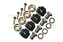 A set of four black aluminium 12mm wheel hex adapters for Traxxas TRX-4, including pins, washers, and nuts, displayed on a white background.