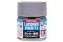 A 10ml glass jar of Tamiya LP-38 Flat Aluminum lacquer paint with a grey ribbed screw-on cap, isolated on a white background.