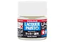 A 10ml glass jar of Tamiya LP-43 Pearl White lacquer paint with a white screw-on cap, set against a plain white background.