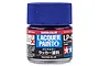A 10ml glass jar of Tamiya LP-45 Racing Blue lacquer paint with a blue plastic screw-top lid, set against a plain white background.