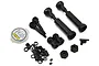 MIP X-Duty Splined Rear CVD Drive Shaft kit for Traxxas 4x4 models, including two drive shafts, wheel hexes, hardware, and thread locker.