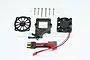 GPM Racing black aluminium ESC cooling fan kit for Traxxas TRX-4, including fan, mount, screws, and wiring harness with switch.
