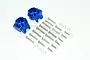 Two blue anodized aluminium rear inner portal drive housings for Traxxas TRX-4 with a set of mounting screws and washers.