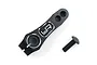 A black aluminium Yeah Racing servo horn with a matching black screw on a white background.
