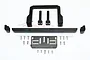 GPM Racing black aluminium front bumper kit for Traxxas TRX-4, including mounting brackets, hardware, and a license plate mount on a white background.