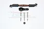GPM Racing black aluminium 25T servo horn with a metal steering linkage and included mounting hardware on a white background.