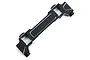 A black anodized aluminium body post mount for an RC crawler, featuring machined silver edges and a central rectangular cutout.