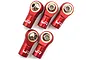Five red anodized aluminium rod ends with silver ball joints, each featuring the Yeah Racing logo, arranged on a white background.