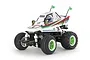 Tamiya Comical Grasshopper RC buggy, a 1/10 scale 2WD electric kit featuring a white body with green and red racing decals and a driver figure.