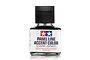 A 40ml bottle of Tamiya Panel Line Accent Color in Dark Gray, featuring a black cap and a white label with the Tamiya logo.