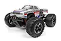 HPI Savage XS Flux El Camino SS Edition RC monster truck in white with red and blue racing stripes and number 86 decals.