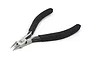 Tamiya Craft Modelers sharp pointed side cutters with black rubberized handles and a metallic finish on a white background.