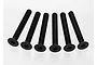A set of six black, fine-thread, countersunk head screws with hex drive sockets, arranged in a fan pattern against a white background.