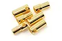 A set of six gold-plated 8.0mm bullet connectors for RC electronics, arranged on a white background.