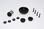 GPM Racing steel differential gear set for Axial Yeti XL, including ring gear, pinion, smaller gears, and screws on a white background.
