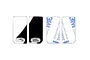 Two chrome side mirror lenses with Land Rover branding and two matching adhesive backing strips on a white background.