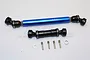 GPM Racing blue and black aluminium centre drive shafts for Traxxas E-Revo VXL 2.0, including mounting hardware.