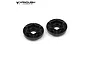 Two black anodized aluminium SLW wheel hex hubs from Vanquish Products against a white background.