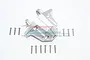 A silver aluminium differential axle carrier for an RC car, accompanied by several small mounting screws, set against a plain white background.