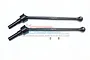 Two black hardened steel universal drive shafts for an RC car, with two small grub screws, displayed against a white background.