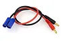 A charging lead with a blue EC5 connector on one end and red and black 4mm banana plugs on the other, connected by red and black 14AWG silicone wire.