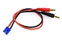 An EC2 to 4mm banana plug charging lead with red and black 18AWG wires coiled on a white background.