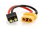 A male Traxxas to female XT90 battery adapter cable with red and black 12AWG wires on a white background.