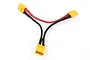 An XT60 series adapter cable with three yellow XT60 connectors and red and black 14AWG wiring on a white background.