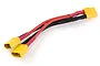 An XT60 parallel adapter cable featuring two female XT60 connectors on one end and one male XT60 connector on the other, connected by red and black wires.