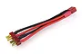 A Deans parallel adapter cable with two red and two black wires connected to two male Deans connectors at one end and one female Deans connector at the other.