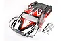 Rovan Baja 5SC painted red, black, and white RC short course truck body shell with included body clips on a white background.