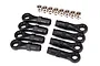Traxxas TRX-4 lift kit rod end set including eight black plastic rod ends and eight metal pivot balls arranged on a white background.