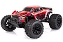 HSP Wolverine 1/10 scale electric brushless RC monster truck in red and black livery, viewed from a front three-quarter angle on a white background.