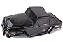 A glossy black pre-painted RC truck body shell by HSP, featuring a Jeep-style design with 4WD and Danger decals on a white background.