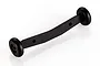 A black T-Bone Racing wheelie bar for a 1/10 scale RC truck, featuring a curved mounting brace and two small wheels at the ends.