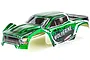 A pre-painted green and black RC truck body shell for the HSP Wolverine, featuring white decals and a detailed front grille design.