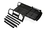 A black plastic RC expedition roof rack and mounting rails for a Traxxas TRX-4, shown on a white background.