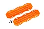 Two bright orange plastic recovery boards for RC crawlers, shown with two small black mounting screws on a white background.