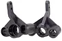 Two black plastic RC steering hubs for HSP vehicles, shown side-by-side against a white background.