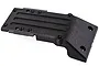 A black plastic front chassis skid plate for an HSP RC car, featuring a textured surface and multiple countersunk screw holes.
