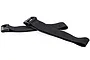 Two black hook and loop battery straps with plastic buckles, isolated on a white background.