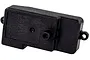 A black plastic radio box cover for an RC car, featuring mounting tabs on the sides and a central antenna mount.